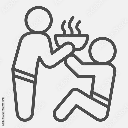 Bild auf Leinwand Two men with bowl of soup line icon, food assistance concept
