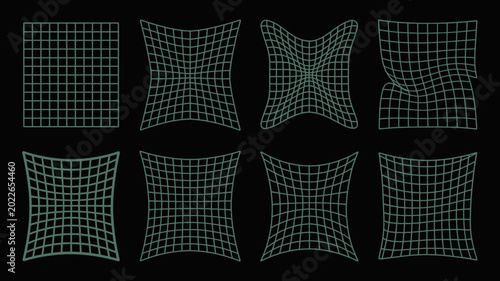 Fotografie abstract grid distortions a collection of eight warped square patterns on black