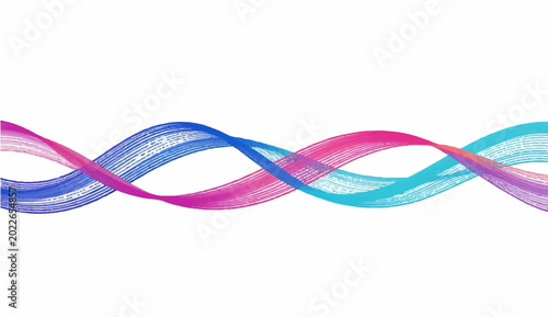 Photos A vibrant, abstract illustration of swirling, interconnected ribbons, showcasing a dynamic interplay of color and form, hinting at movement and the merging of energies
