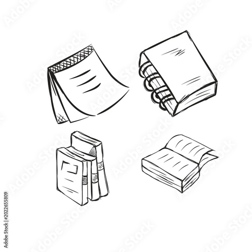 Collection of hand-drawn school supplies and education items
