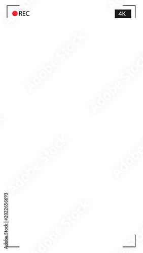 Video camera viewfinder . Camera display 4k format. Video filming screen vector template for phone.	