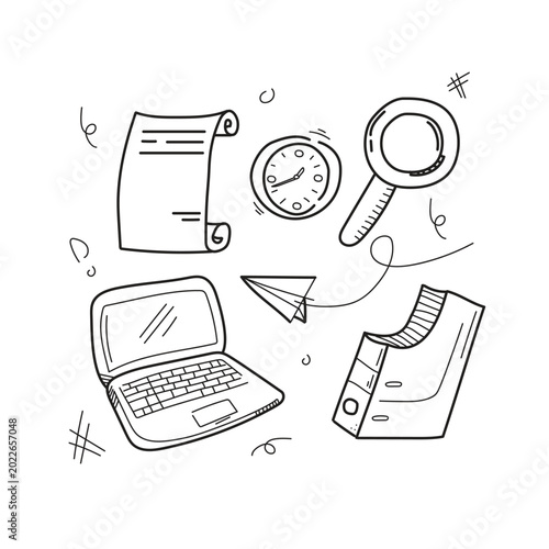 Collection of hand-drawn school supplies and education items