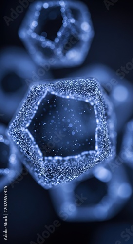 Intricate crystalline structure with geometric shapes and patterns.