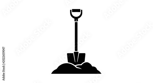 Vector illustration of shovel stuck in a pile of dirt icon on a transparent background