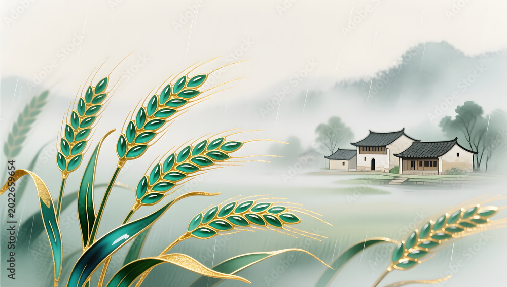 Fototapeta premium Traditional Oriental Xiaoman Wheat Field Enamel Art