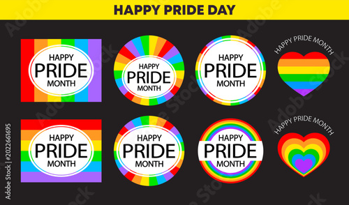 Circle badge vector set for pride celebration with rainbow theme