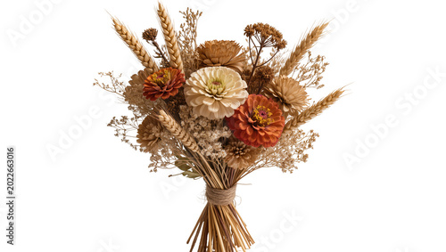Canvastavla Rustic dried flower bouquet with wheat stalks, isolated on transparent backgroun