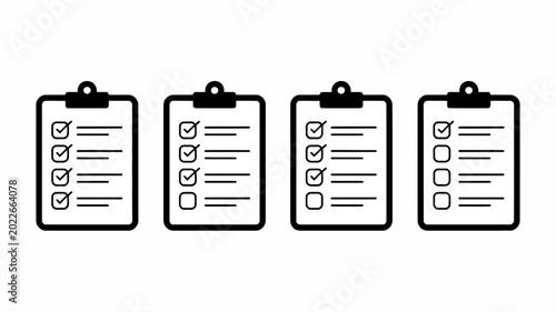 Canvastavla clipboard with checklist icons in four variations black and white line art