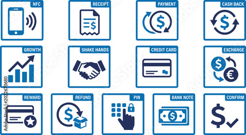 Konstfotografi Digital payment and banking icons set with financial transaction symbols for onl