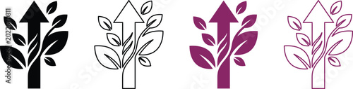 Tableau sur toile Growth arrows with leaves representing eco business development and sustainabili