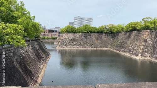 Moat around the Osaka Castle, in Japan on a spring day