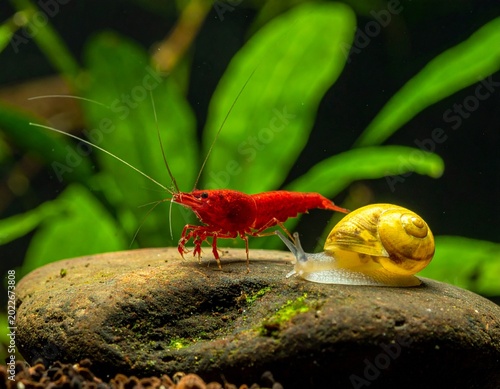 Red shrimp meets yellow snail (1)