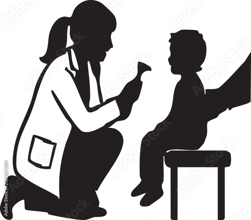 Bild auf Leinwand Silhouette of Pediatric Doctor Gently Examining Young Child Patient