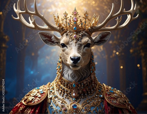 Regal cervine adorned in gold jewels