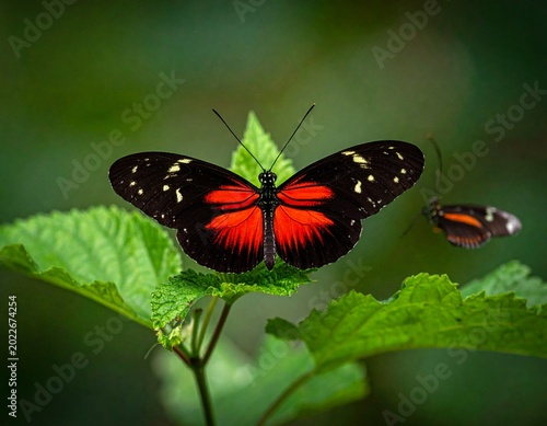 Red and black butterfly on leaf