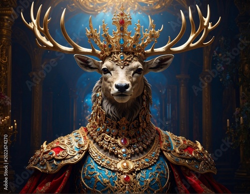 Regal deer in ornate royal attire