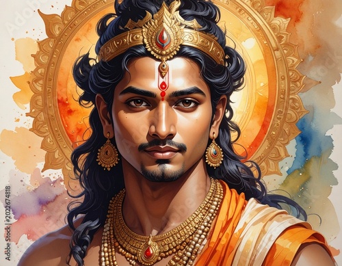 Regal man with ornate golden headwear