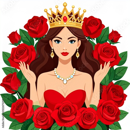 Regal queen surrounded by roses