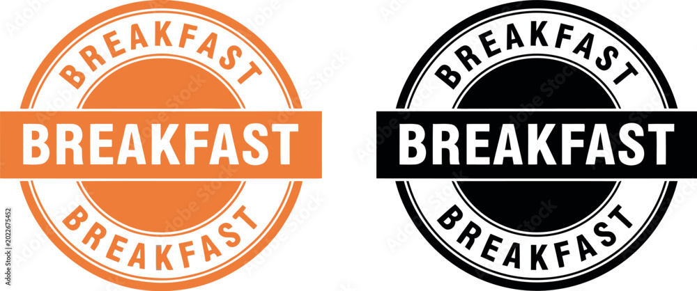 Fototapeta premium Breakfast stamp badge vector icons in orange and black for restaurant menu and cafe branding