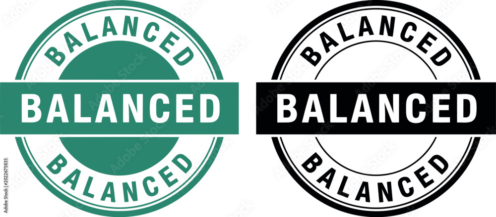Obraz premium Balanced stamp badge vector icon set in green and black for labels, certifications, and branding