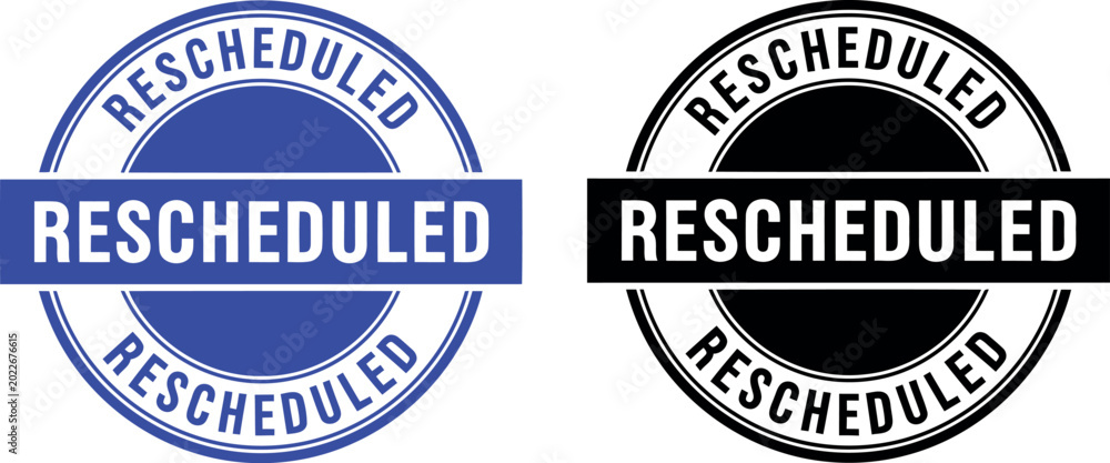 Fototapeta premium Rescheduled Stamp Badge Vector Set in Blue and Black for Event Announcement and Notification Design