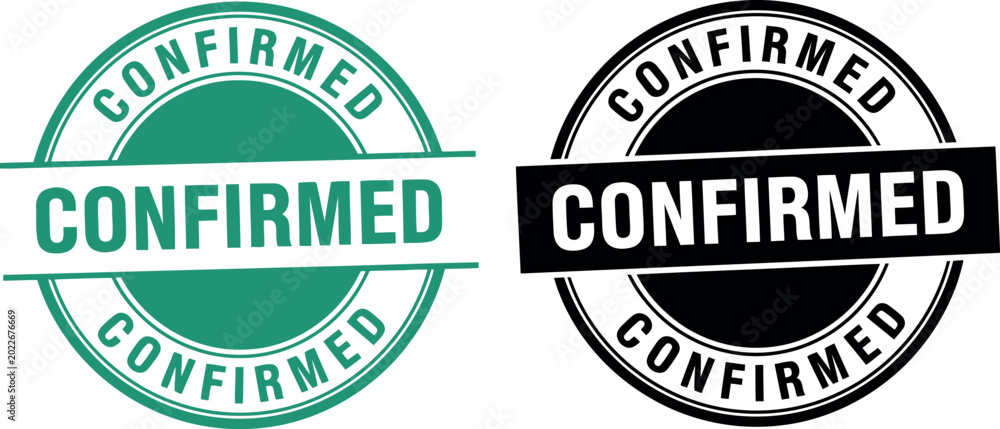 Obraz premium Confirmed stamp badge set in green and black, vector approval label icons for verification and authentication