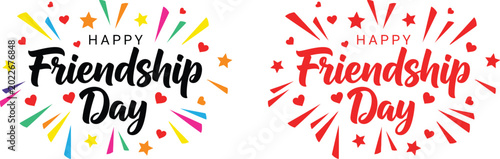 Fotografija Happy friendship day lettering with colorful fireworks and hearts celebrating in