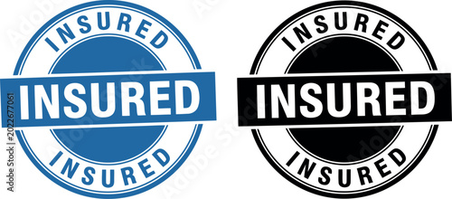 Foto Insured Stamp Badge Vector Set in Blue and Black for Insurance and Guarantee Con
