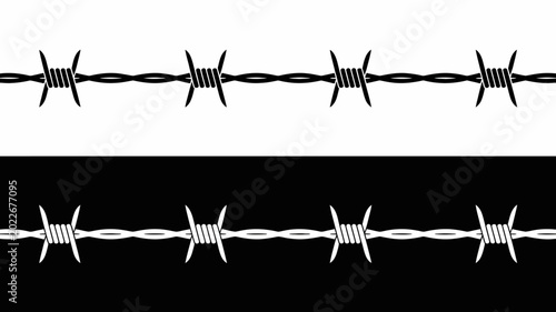 Εκτύπωση καμβά barbed wire silhouette against white and black backgrounds security fencing line