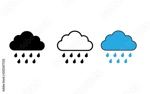 Three clouds with rain for weather forecast