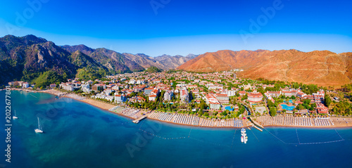 Photos Icmeler town beach aerial panoramic view in Turkey