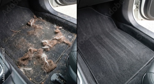 Professional car pet hair removal before and after detailing