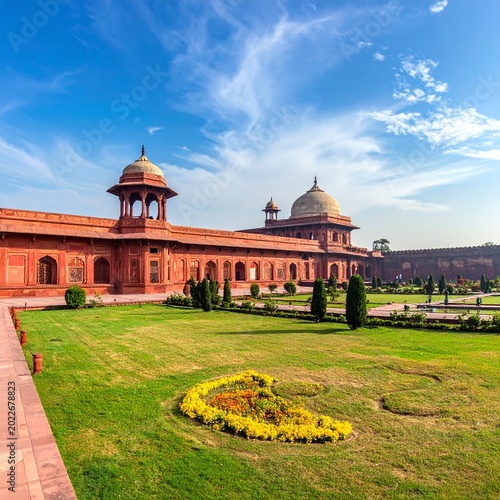 Red stone palace with gardens