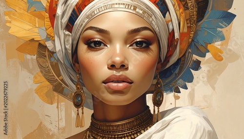 Regal woman in ornate headdress