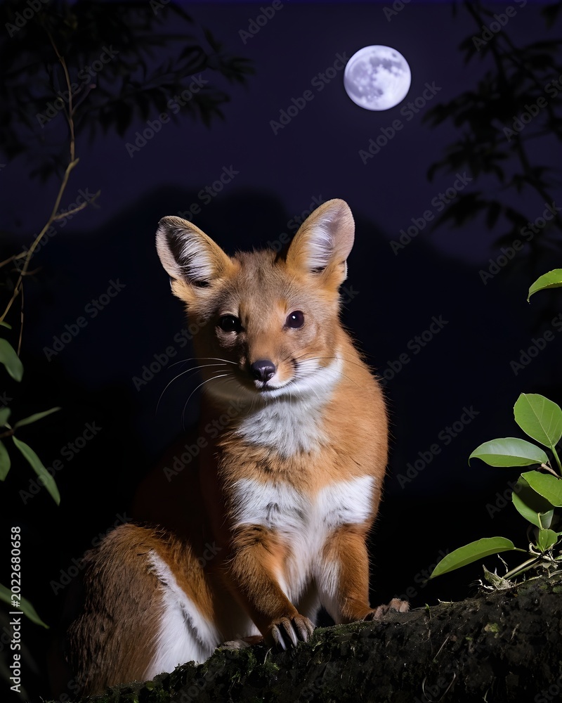 Naklejka premium A dhole rat genetic hybrid experiment ai-generated, fictional species in a lunar shadow
