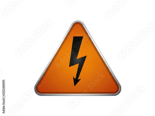 Warning sign with a black lightning bolt on orange triangle isolated on transparent background