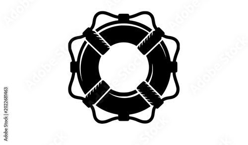 Foto Vintage life preserver vector illustration with nautical lifebuoy ring in black