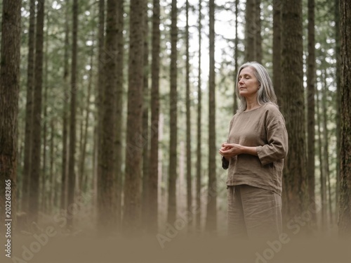 Woman Meditating in Peaceful Forest for Mindful Wellness and Spiritual Calm