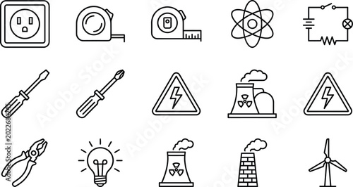 Photos Electrical Power and Energy Icon Set featuring Industrial Tools Nuclear Plant an