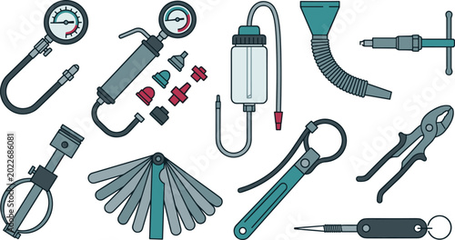 Slika na platnu Automotive Mechanical Measurement and Fluid Maintenance Tool Vector Set featurin
