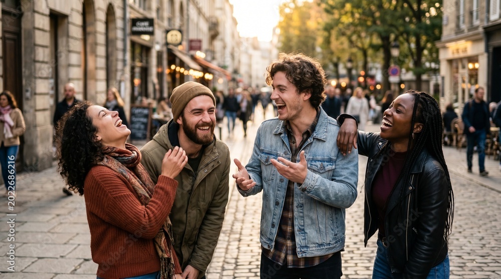 Obraz premium Friends Laughing Together After a Funny Joke in a Natural Candid Moment