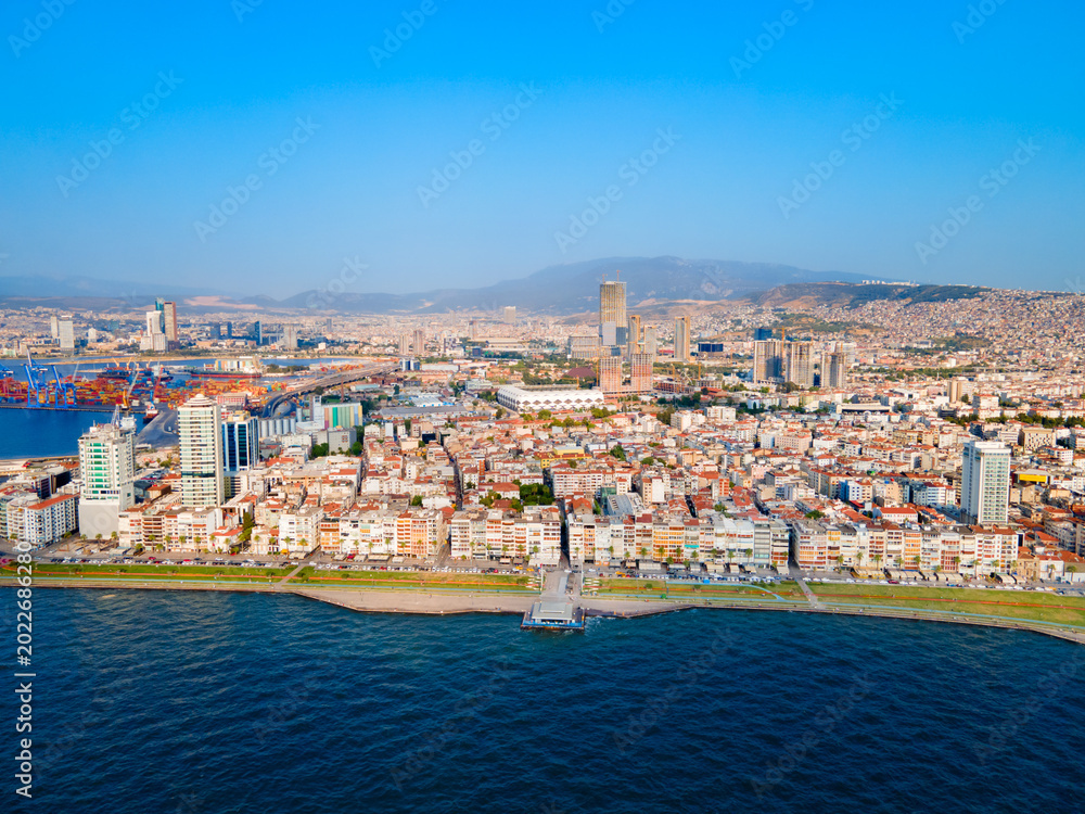 Obraz premium Izmir city centre aerial panoramic view in Turkey