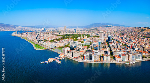 Izmir city centre aerial panoramic view in Turkey