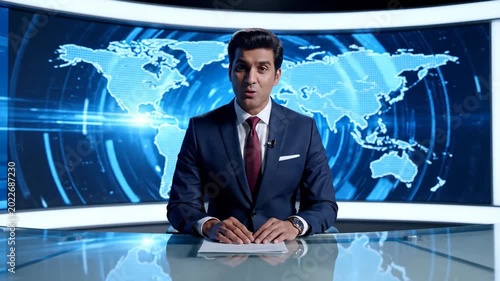 Indian Male News Anchor Presenting in Modern Studio
