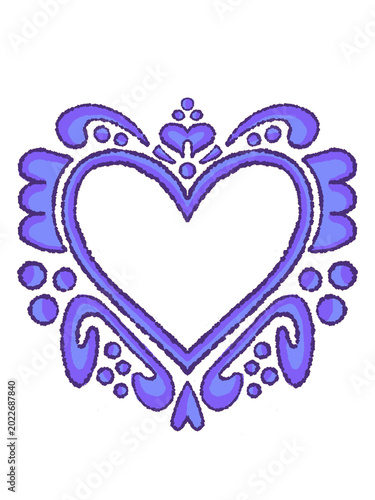 Ornate Purple Folk Art Heart Frame Illustration with Transparent Background