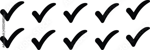 Foto Ten black handdrawn checkmarks arranged in two rows on a white background