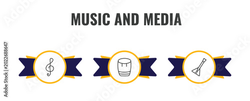Fotografie music and media outline icon set