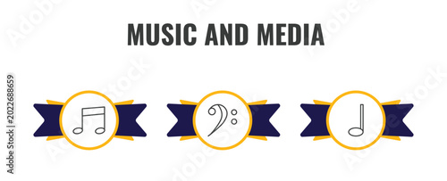 Photography music and media outline icon set