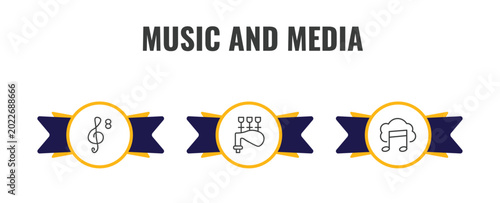 Foto music and media outline icon set