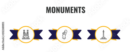Photos monuments outline icon set